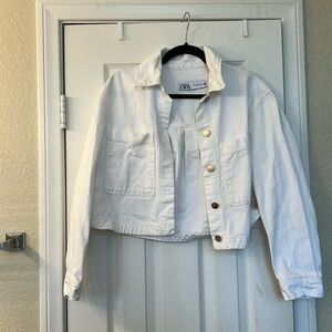 Zara white denim cropped jacket
